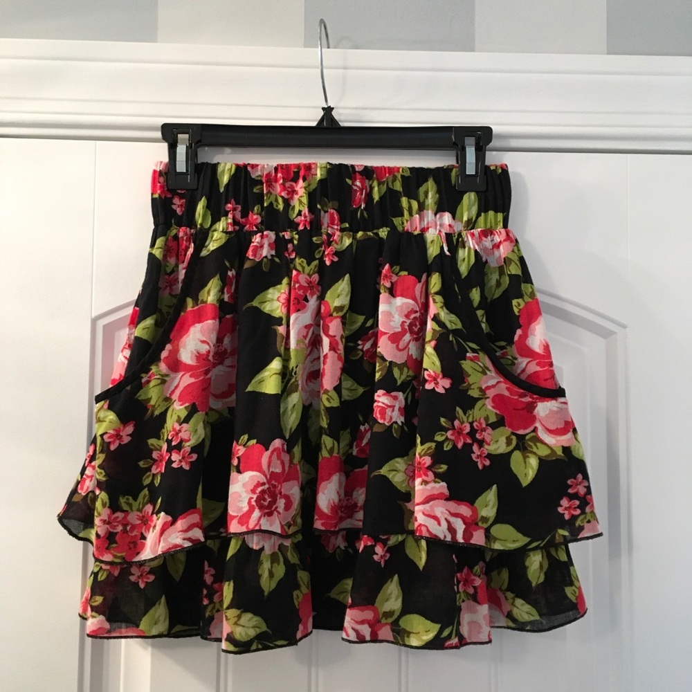 Xhilaration - Black and Pink Floral Mini Skirt